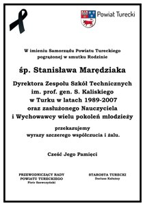 Zdjęcie główne dla wydarzenia: Kondolencje dla Rodziny śp. Stanisława Marędziaka