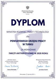 Zdjęcie główne dla wydarzenia: Powiatowy Urząd Pracy w Turku wyróżniony przez Ministra Rozwoju, Pracy i Technologii